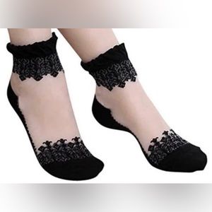 Lovful 1 Pair Women's Ultrathin Transparent Lace Elastic Short Socks